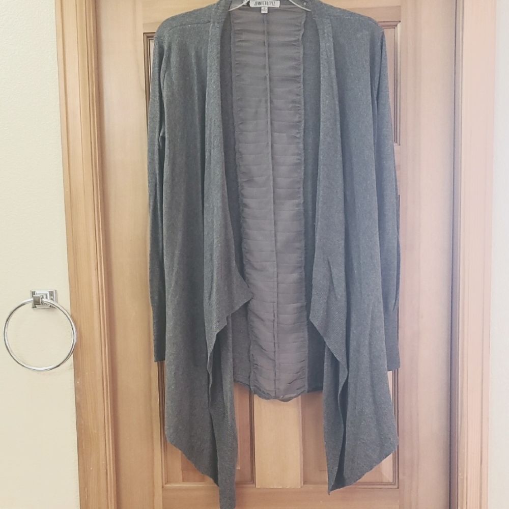 Jennifer Lopez Gray Open Front Cardigan Sweater womens sz L